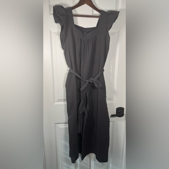 grade & gather Pants - Anthropologie Grade & Gather Dark Grey Crepe Wide Leg Jumpsuit Womens Size Large